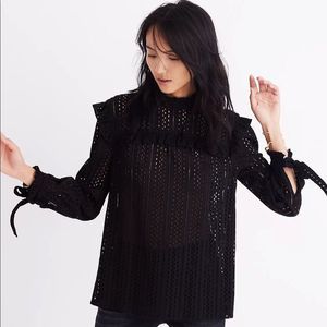 MADEWELL Eyelet Mockneck Ruffle Top, M